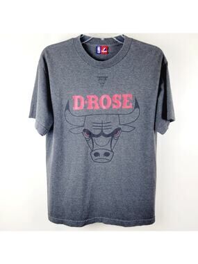 Chicago Bulls Derek Rose Mens T-shirt Large Gray Sport Graphic Tee Streetwear